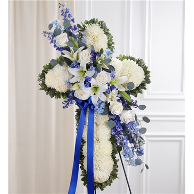 Peace & Prayers&trade; Blue & White Standing Cross